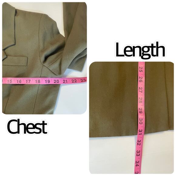 Vintage David Benjamin Army Green Notched Collar Long Classic Retro Blazer Sz 12 - Picture 13 of 16